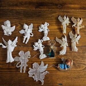 VTG Angel & Cherub Ornament Lot Iridescent, Resin, Frosted Acrylic 13 Pc